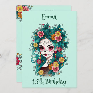 Invitation Crâne à sucre Dia de Muertos Quinceañera Anniversa