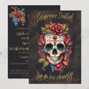 Invitation Crâne à sucre floral Día de los Muertos espagnol
