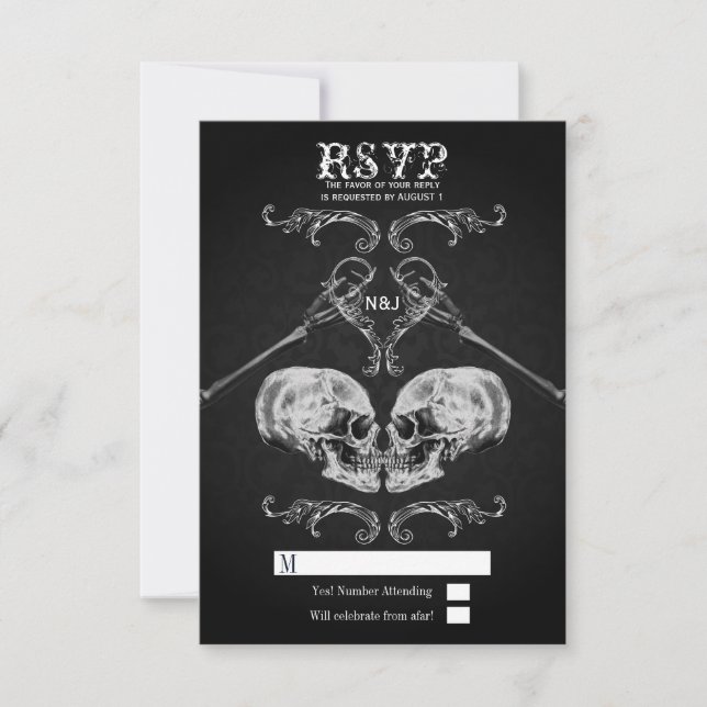 Invitation Crâne amoureux Vintage crânes gothiques Mariage RS (Devant)