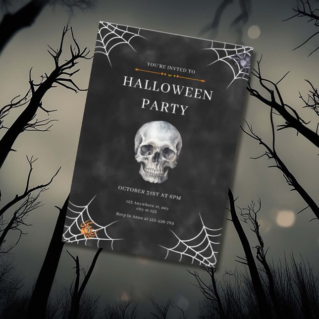 Invitation Crâne aquarelle et toile d'araignée Halloween (Créateur téléchargé)