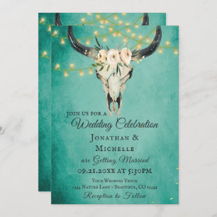 Invitation Crâne Boho et éclats Turquoise tout en un Mariage
