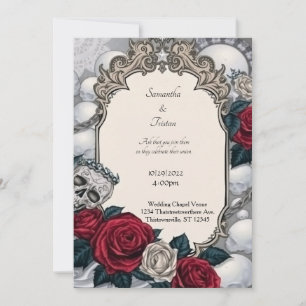 Invitation Crâne couronné et Rose cadre Mariage gothique