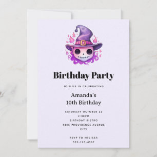 Invitation Crâne dans un chapeau de sorcière Anniversaire fan
