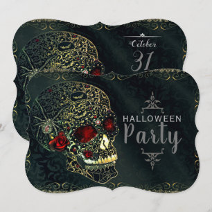 Invitation Crâne de araignée et roses glamour gothique