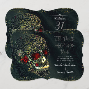Invitation Crâne de araignée et roses glamour gothique mariag