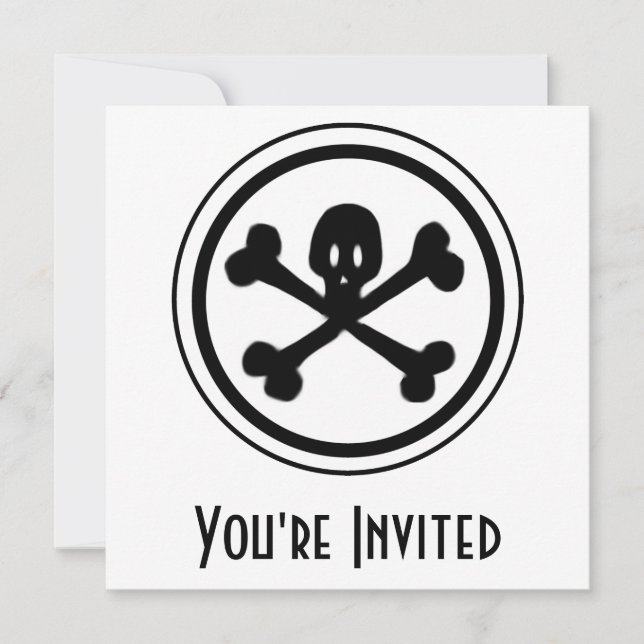 Invitation Crâne de bande dessinée et logo d'os croisés (Devant)