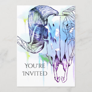 Invitation Crâne de bélier géométrique aquarelle