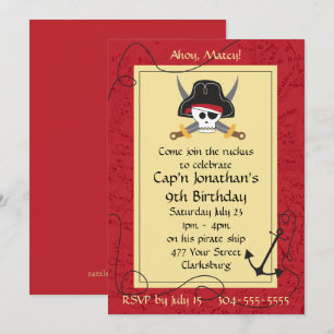 Invitation Crâne de pirate et anniversaire croisé d'épées
