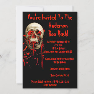 Invitation Crâne de rire noir et rouge Code QR Halloween Part