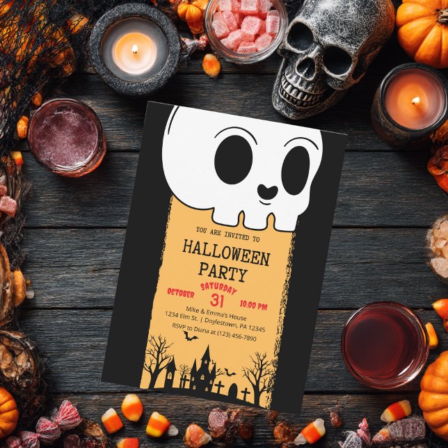 Invitation Crâne de squelette cimetière noir gothique Hallowe (Créateur téléchargé)