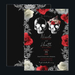 Invitation Crâne de squelette Roses rouges blanches Mariage g<br><div class="desc">personnaliser pour votre événement</div>