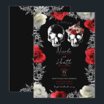 Invitation Crâne de squelette Roses rouges blanches Mariage g<br><div class="desc">personnaliser pour votre événement</div>