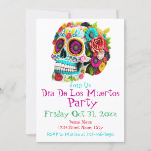Invitation Crâne de sucre coloré Jour des morts Calaveras