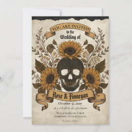 Invitation Crâne de tournesol gothique automne Halloween vint