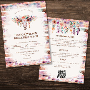 Invitation Crâne de vache floral rustique de Boho occidental