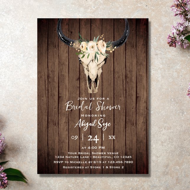 Invitation Crâne de vache florale Boho sur Fête des mariées d (Créateur téléchargé)