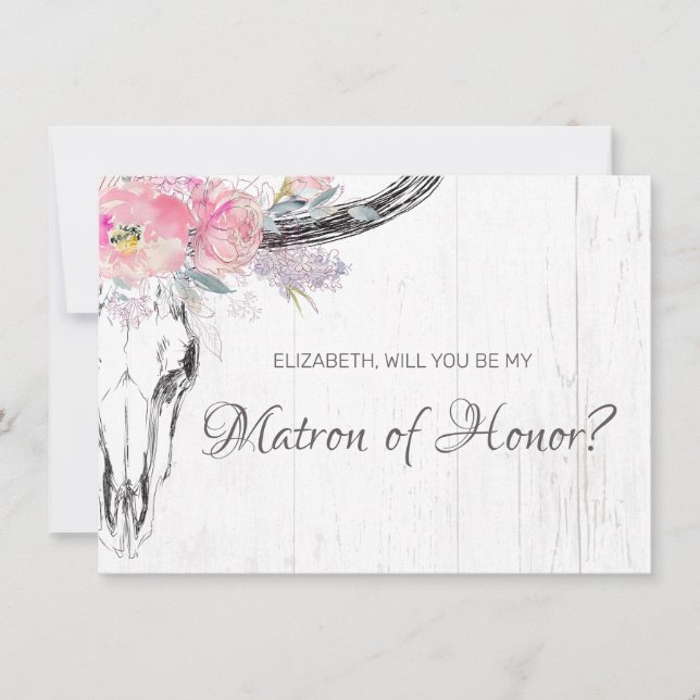 Invitation Crâne de vache rustique Boho Blush Floral Matron d (Devant)