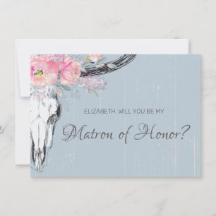 Invitation Crâne de vache rustique Boho Blush Floral Matron d