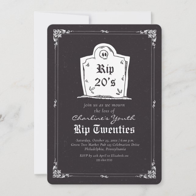 Invitation Crâne des années 20 de RIP Black 30th Birthday Par (Devant)