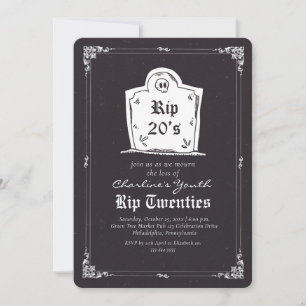 Invitation Crâne des années 20 de RIP Black 30th Birthday Par
