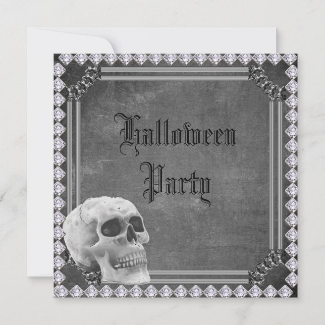 Invitation Crâne & Diamants Double Face Halloween (Devant)