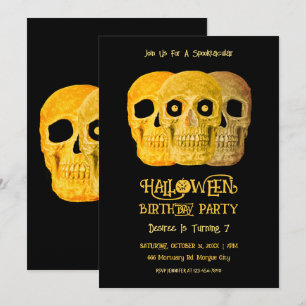 Invitation Crâne drôle Gothique Jaune Noir Halloween Annivers