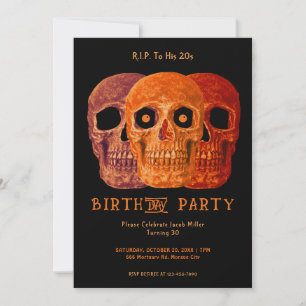 Invitation Crâne drôle Orange Gothique Anniversaire RIP à ses
