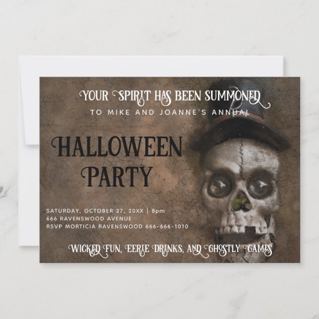 Invitation Crâne Effrayant avec Haut-de-Forme Soirée Hallowee (Devant)
