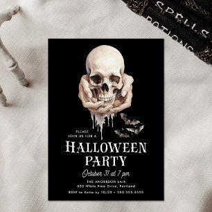 Invitation Crâne éffrayant dans les mains Halloween Party