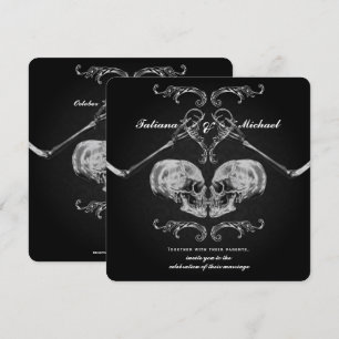 Invitation "Crâne en amour" Squelettes vintage Mariage noir