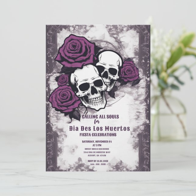 Invitation Crâne en Sucre Rustique - Jour des Mort (Debout devant)