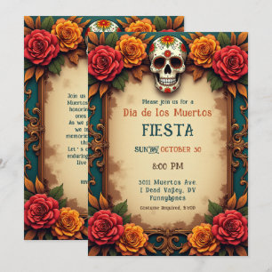 Invitation 💀 🎉 crâne et manuscrits, Día de Muertos