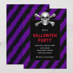 Invitation Crâne et os croisés Bande violette Soirée d'Hallow