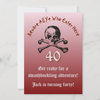 Invitation Crâne et os croisés de navire pirate pour 40e anni