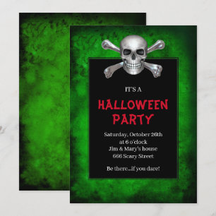 Invitation Crâne et os croisés Soirée verte grunge d'Hallowee