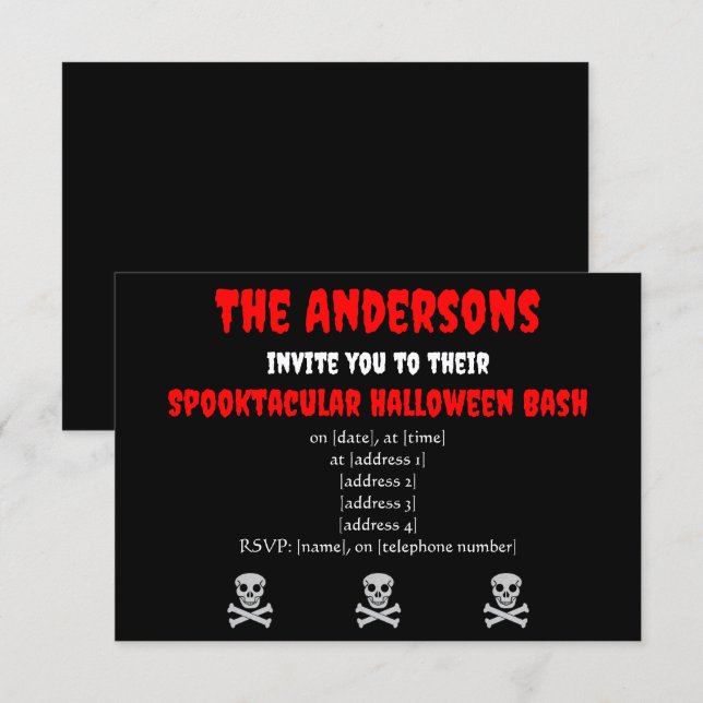 Invitation Crâne et Os d'Halloween (Devant / Derrière)