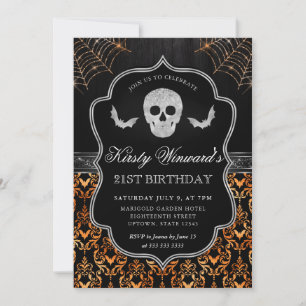 Invitation Crâne et Toile d'Araignée Halloween 21e Anniversai