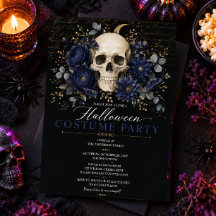 Invitation Crâne Floral Gothique Halloween Élégant Fête Sombr