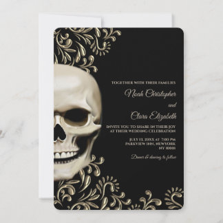 Invitation Crâne Floral Gothique Moody Halloween métallique