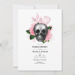 Invitation Crâne Floral Rose Douche de couples Gothique