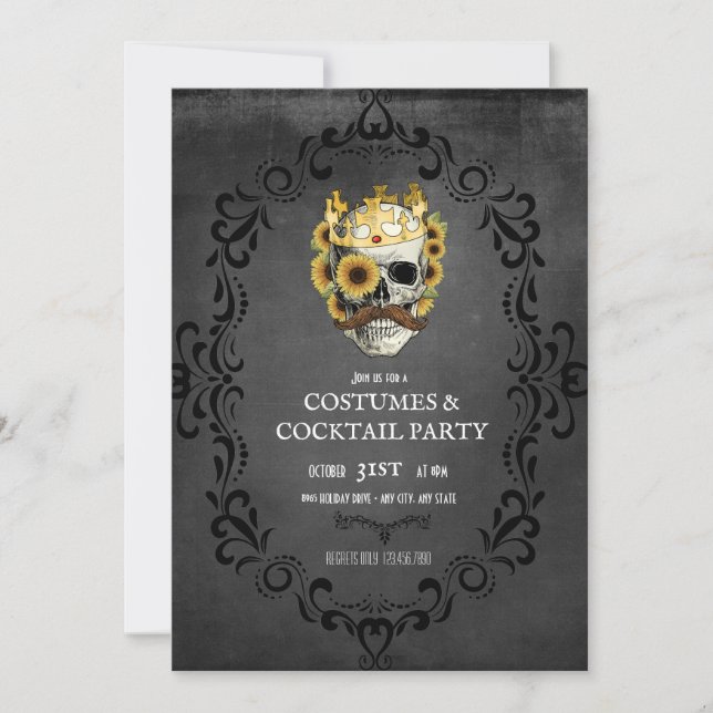 Invitation Crâne floral | Vintage Halloween Party (Devant)