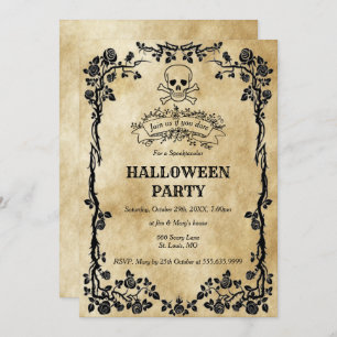 Invitation Crâne gothique Et Crossbones Halloween Party