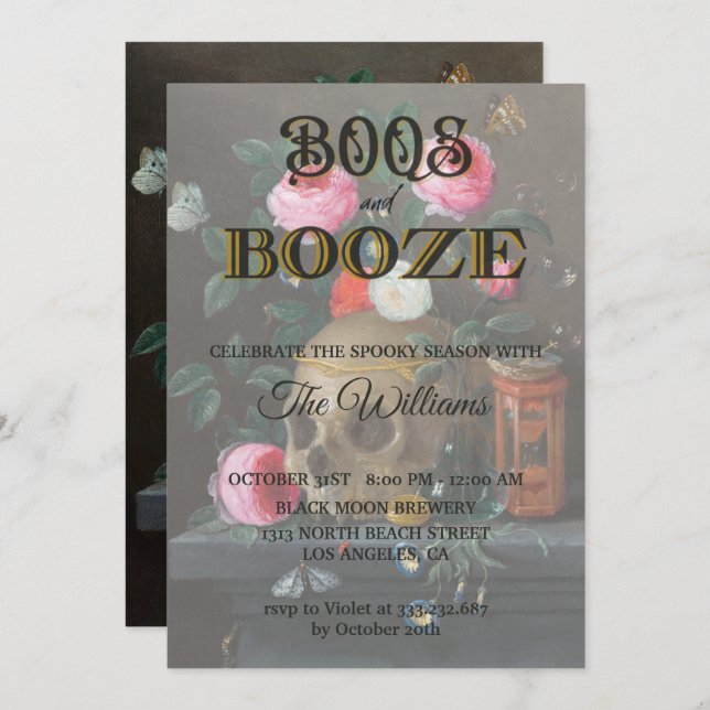 Invitation Crâne gothique et Halloween adulte Rose (Devant / Derrière)