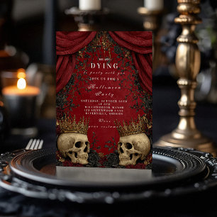 Invitation Crâne gothique et Rose noir Halloween Célébration