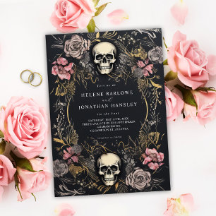 Invitation Crâne gothique Floral Mariage foncé