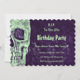 Invitation Crâne gothique vert violet anniversaire RIP à ses 