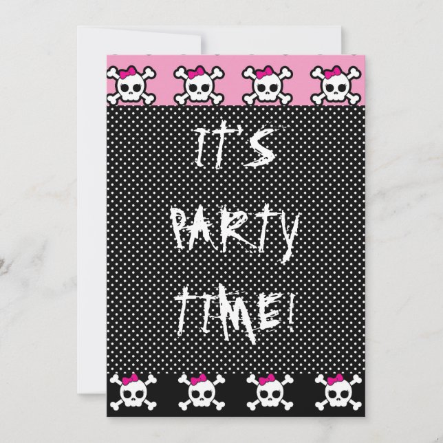 Invitation crâne mignon et os croisés punk goth fête (Devant)