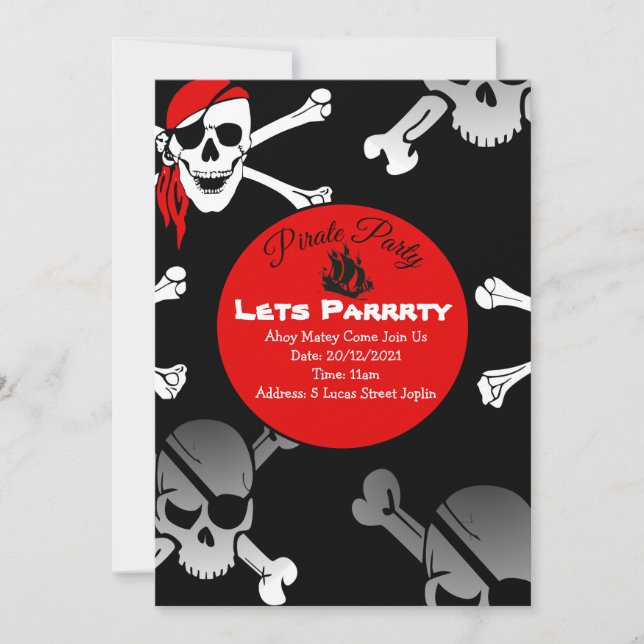 Invitation Crâne n os pirate (Devant)