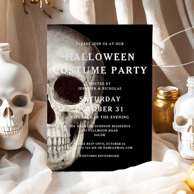 Invitation Crâne noir Costume adulte fête Halloween (Black Scary Skull Adult Costume Party Halloween Invitation)