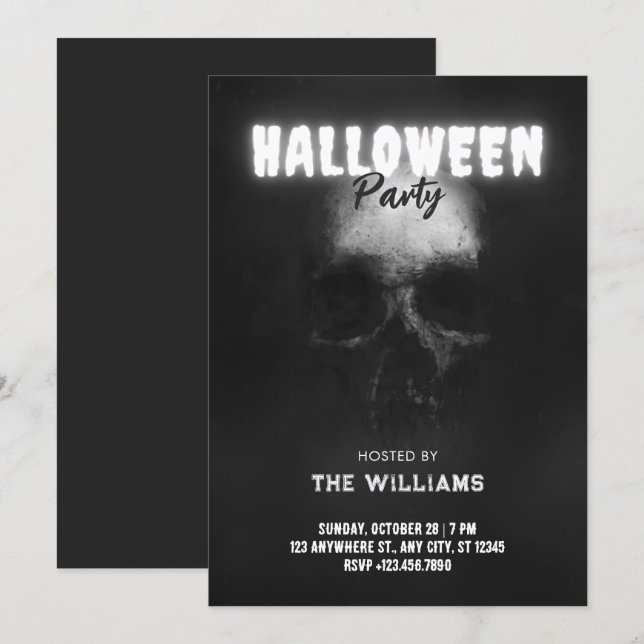 Invitation Crâne noir tête d'os halloween  (Devant / Derrière)